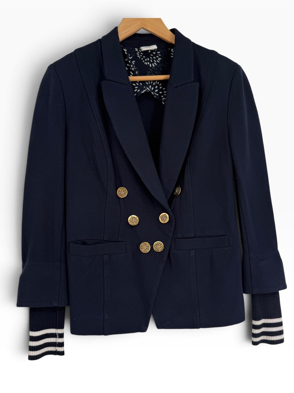CABI GRAND SLAM NAVY BLUE Blazer RIBBED SWEATER CUFF NAUTICAL STYLE 5150 Size 8.